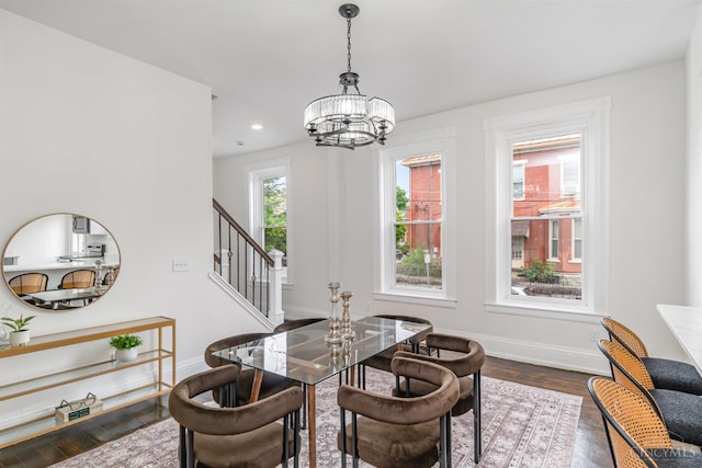 1419 Chase Ave, Cincinnati, OH 45223 - dining room with wood finished floors, a chandelier, stairs, and recessed lighting