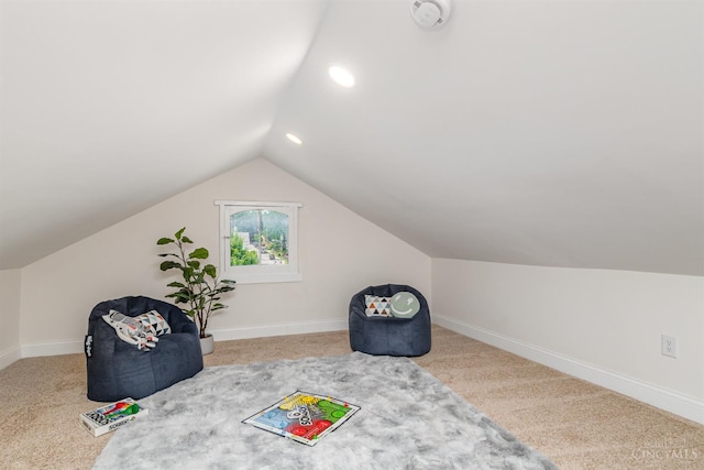 1419 Chase Ave, Cincinnati, OH 45223 - living area featuring carpet floors, vaulted ceiling, and recessed lighting