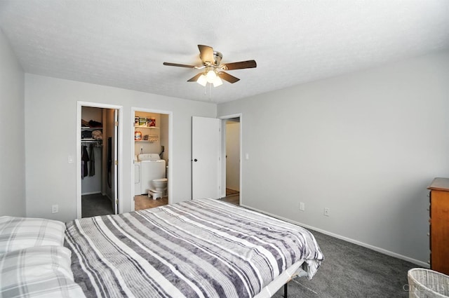 7234 Creekview Dr Unit 1, Colerain Twp, OH 45247 - bedroom featuring washer / dryer, dark carpet, a walk in closet, ceiling fan, and ensuite bath