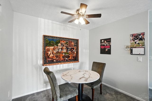 7234 Creekview Dr Unit 1, Colerain Twp, OH 45247 - dining room featuring carpet flooring, ceiling fan, and a textured ceiling