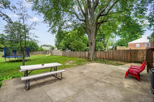 1146 Wilshire Ave, Anderson Twp, OH 45230 - fenced backyard featuring a trampoline, a playground, and a patio