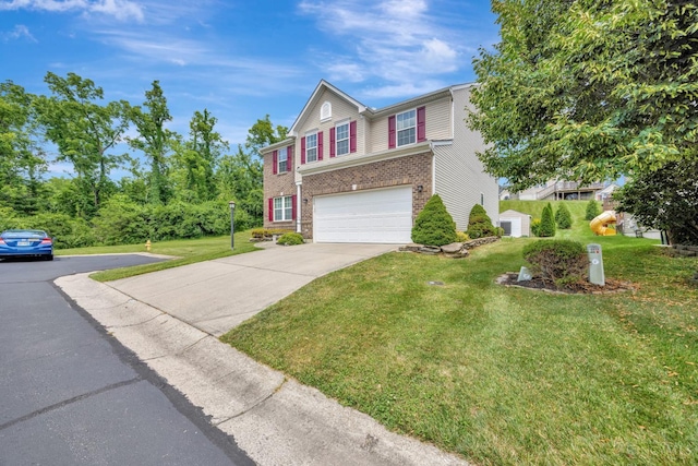 8020 Stoney Ridge Dr, Colerain Twp, OH 45247 - traditional-style home featuring a front lawn, an attached garage, concrete driveway, and brick siding