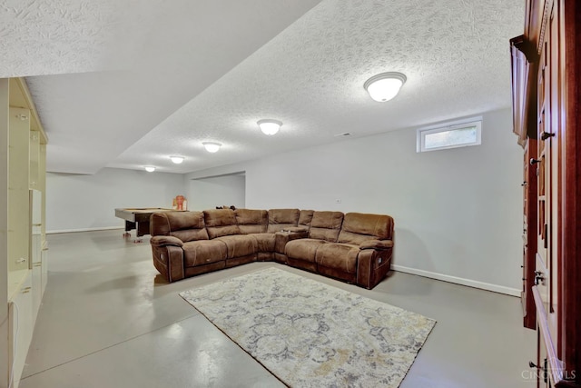 8020 Stoney Ridge Dr, Colerain Twp, OH 45247 - living room featuring concrete floors, a textured ceiling, and billiards table