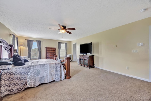 8020 Stoney Ridge Dr, Colerain Twp, OH 45247 - bedroom with light colored carpet, a textured ceiling, and ceiling fan