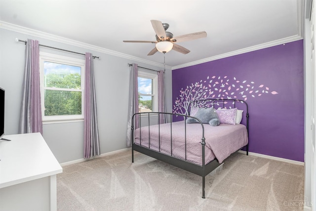 2201 Candlemaker Dr, Anderson Twp, OH 45244 - bedroom with crown molding, light colored carpet, and ceiling fan