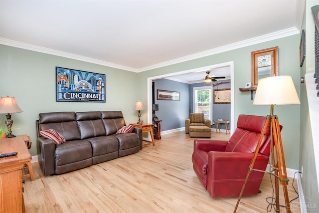 2201 Candlemaker Dr, Anderson Twp, OH 45244 - living area with ornamental molding, wood finished floors, and ceiling fan