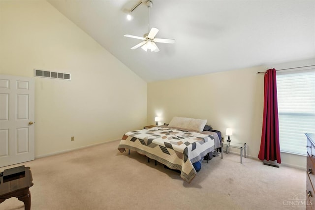 1287 Mcguffey Ln, Union Twp, OH 45103 - bedroom with light carpet, vaulted ceiling, and a ceiling fan