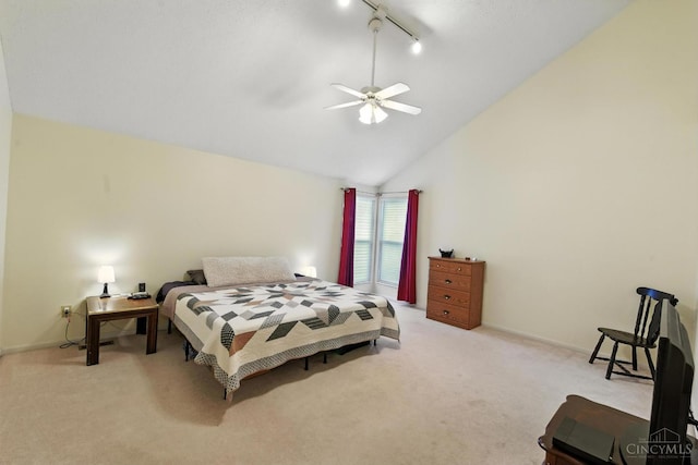 1287 Mcguffey Ln, Union Twp, OH 45103 - carpeted bedroom with high vaulted ceiling, ceiling fan, and rail lighting