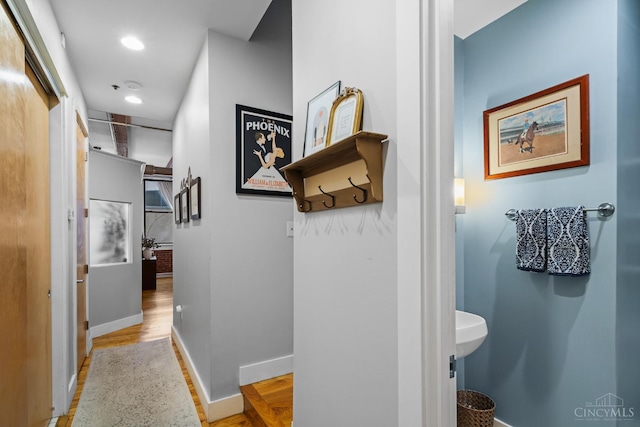 26 E Sixth St Unit 403, Cincinnati, OH 45202 - hallway with wood finished floors and recessed lighting
