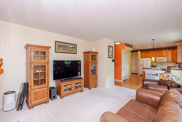 2220 Sulky Ct, Beavercreek Twp, OH 45434 - living area featuring a textured ceiling and light carpet