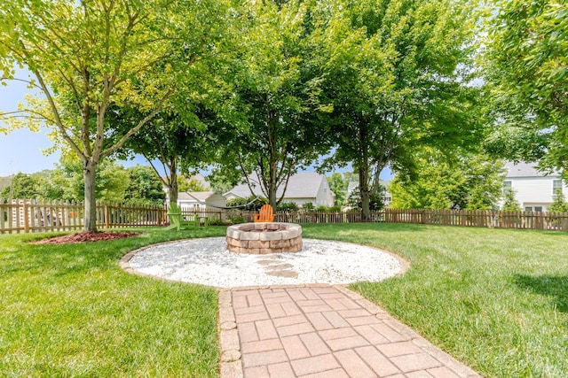 2220 Sulky Ct, Beavercreek Twp, OH 45434 - fenced backyard with an outdoor fire pit and a patio area