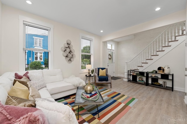 4249 Chambers St, Cincinnati, OH 45223 - living room with stairway, light wood-type flooring, and recessed lighting