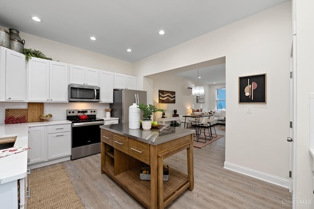 4249 Chambers St, Cincinnati, OH 45223 - kitchen with appliances with stainless steel finishes, light countertops, light wood-style flooring, white cabinets, and recessed lighting