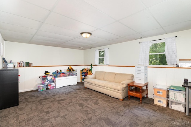 8558 High Trail Ct, Deerfield Twp, OH 45040 - game room with a paneled ceiling, carpet floors, a wainscoted wall, and healthy amount of natural light
