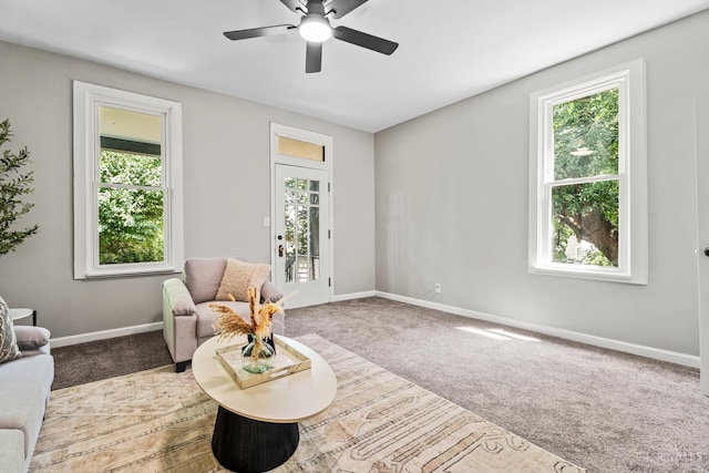 3997 Washington Ave, Cheviot, OH 45211 - living area featuring plenty of natural light, carpet flooring, and ceiling fan