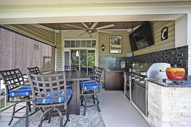 4154 Fieldsedge Dr, Mason, OH 45040 - view of patio / terrace featuring a ceiling fan, outdoor dining area, and an outdoor kitchen