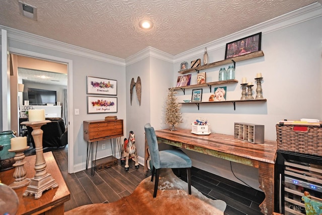 4154 Fieldsedge Dr, Mason, OH 45040 - office with dark wood-type flooring, ornamental molding, and wine cooler