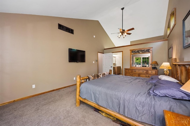 3067 Sugartree Rd, Tate Twp, OH 45106 - carpeted bedroom featuring high vaulted ceiling and a ceiling fan