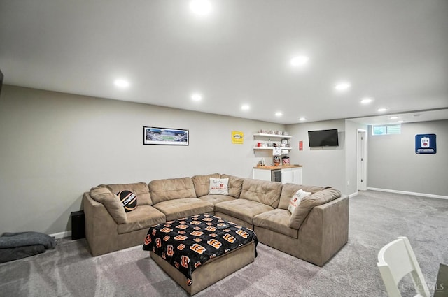 2821 Pine Leaf Ct, Hamilton, OH 45013 - carpeted living area with recessed lighting and beverage cooler