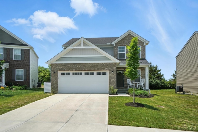 2821 Pine Leaf Ct, Hamilton, OH 45013 - view of front facade featuring brick siding, a front lawn, concrete driveway, and a garage