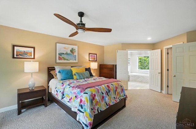7070 Ravens Run, Anderson Twp, OH 45244 - bedroom featuring carpet floors, ensuite bath, recessed lighting, and ceiling fan