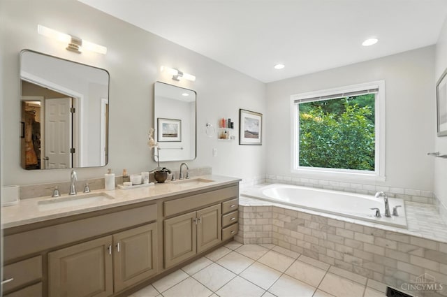 7070 Ravens Run, Anderson Twp, OH 45244 - bathroom featuring double vanity, a garden tub, and tile patterned flooring