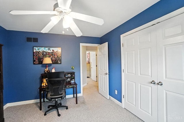7070 Ravens Run, Anderson Twp, OH 45244 - carpeted home office featuring baseboards and a ceiling fan