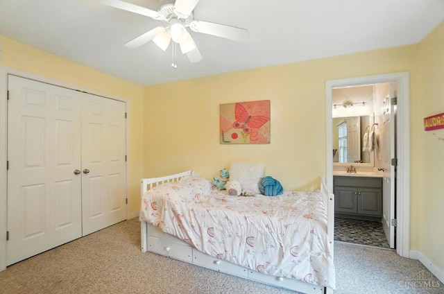 7070 Ravens Run, Anderson Twp, OH 45244 - carpeted bedroom featuring a closet, ensuite bathroom, and ceiling fan