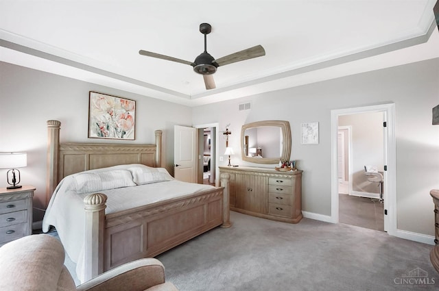 7574 Copper Creek Ln, Colerain Twp, OH 45247 - bedroom with a raised ceiling, light colored carpet, and ceiling fan
