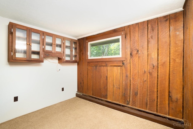 2765 Tater Ridge Rd, West Union, OH 45693 - carpeted empty room with a baseboard heating unit and wood walls