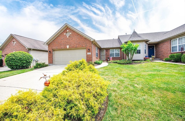 3435 Kleeman Lake Ct, Cincinnati, OH 45211 - view of front of house featuring an attached garage, brick siding, concrete driveway, and a front lawn