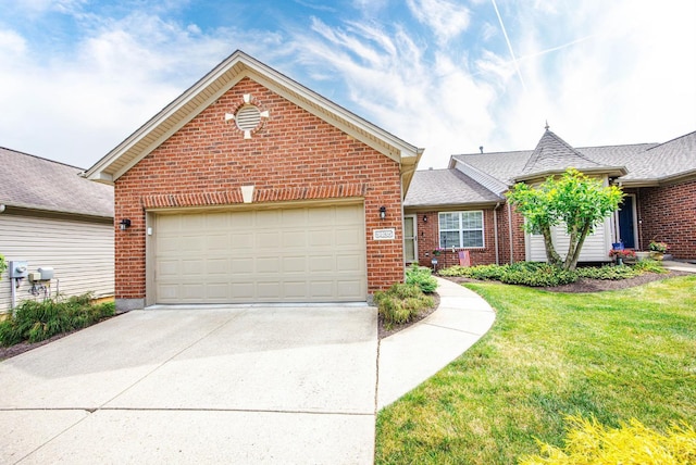 3435 Kleeman Lake Ct, Cincinnati, OH 45211 - view of front facade with brick siding, driveway, an attached garage, and a front lawn