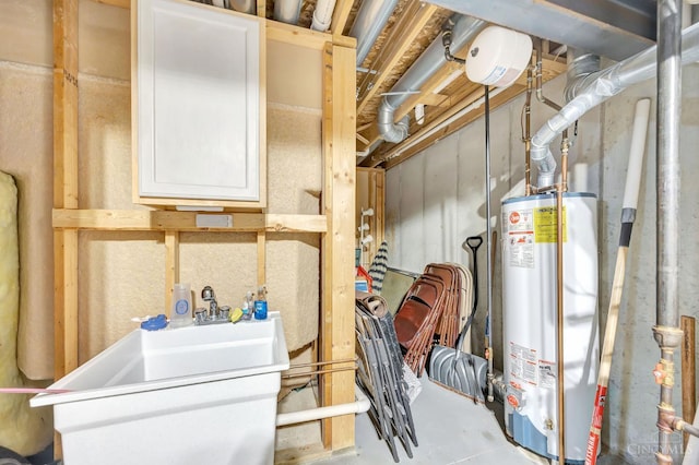 3435 Kleeman Lake Ct, Cincinnati, OH 45211 - unfinished basement with water heater and a sink