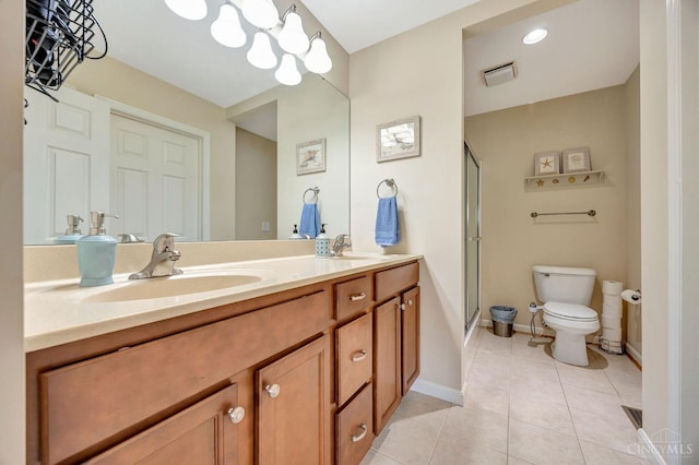 3435 Kleeman Lake Ct, Cincinnati, OH 45211 - bathroom with a stall shower, double vanity, and tile patterned floors