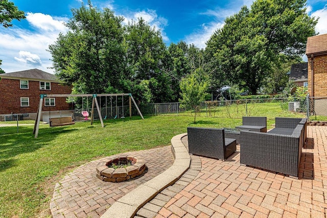 4213 Alex Ave, Cheviot, OH 45211 - fenced backyard with a patio, a fire pit, and a playground
