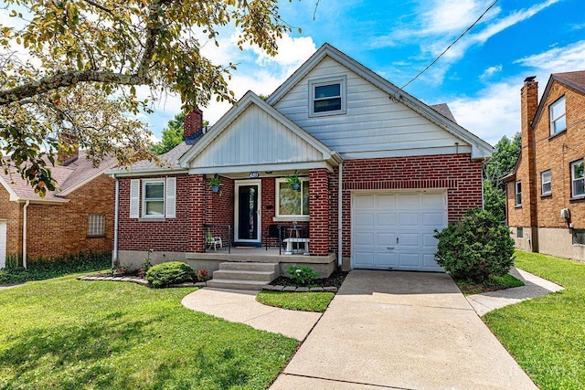 4213 Alex Ave, Cheviot, OH 45211 - view of front of house with brick siding, a porch, a front lawn, and driveway