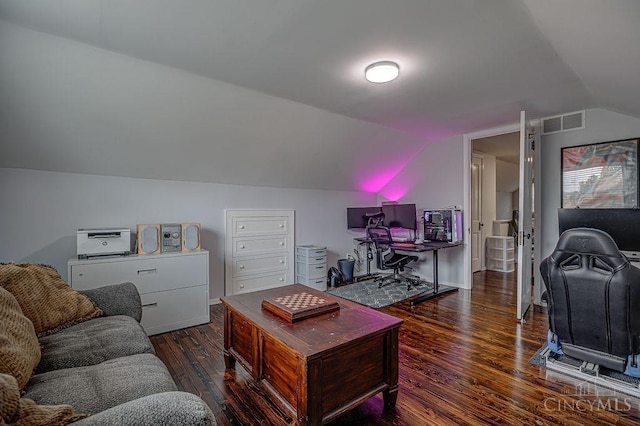4213 Alex Ave, Cheviot, OH 45211 - living area featuring a desk, wood finished floors, and lofted ceiling