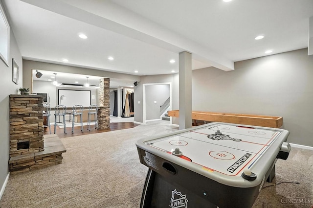 4048 Frye Park Cir, Mason, OH 45040 - recreation room with carpet floors, recessed lighting, and decorative columns