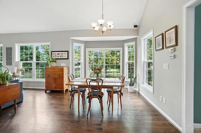 4048 Frye Park Cir, Mason, OH 45040 - dining area with a chandelier, dark wood-style floors, and lofted ceiling