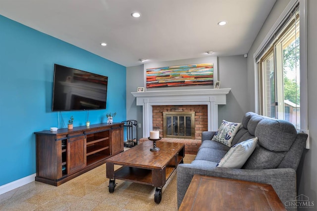 5681 Thomaridge Ct, Green Twp, OH 45248 - living area with recessed lighting and a brick fireplace