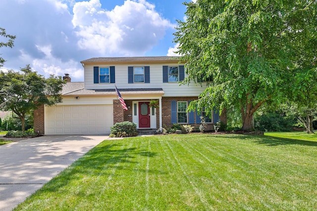 5681 Thomaridge Ct, Green Twp, OH 45248 - view of front of property with brick siding, concrete driveway, and a front lawn