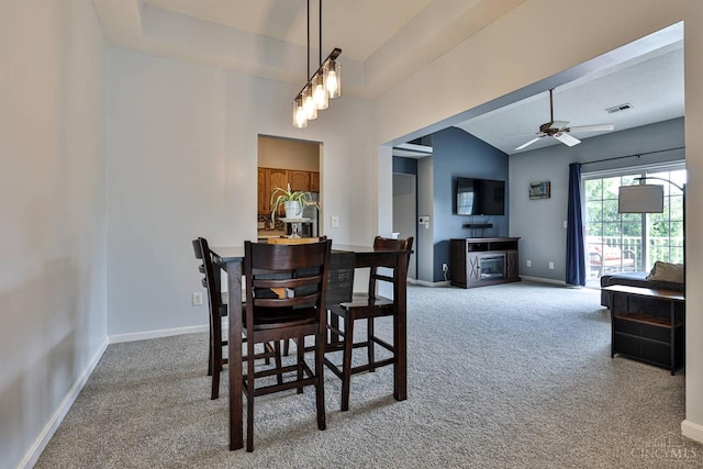 4282 Hickory Park Ln, Batavia Twp, OH 45103 - dining room with carpet, a ceiling fan, and vaulted ceiling