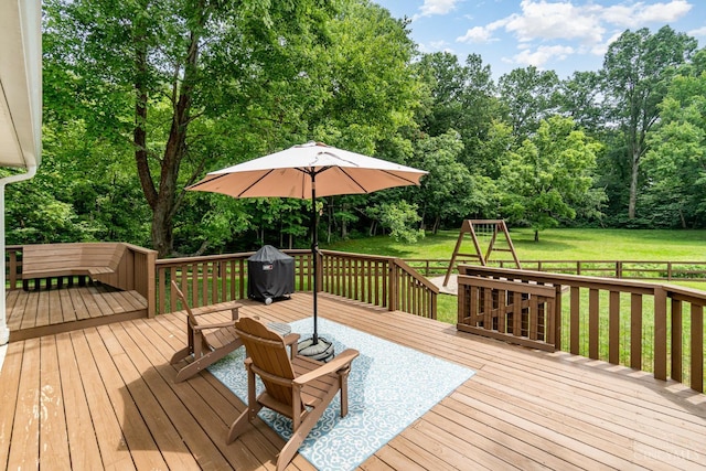 3008 State Route 133, Bethel, OH 45106 - wooden deck with a lawn and view of wooded area