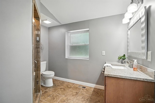 8135 Faller Rd, Hamilton Twp, OH 45039 - full bath with vanity, a shower with door, and lofted ceiling