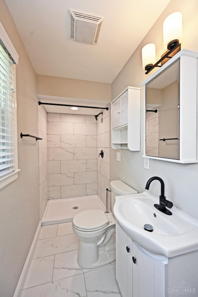 64 Craig Dr, Hamilton, OH 45013 - bathroom featuring marble finish floors, vanity, and a shower stall