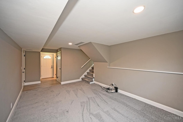64 Craig Dr, Hamilton, OH 45013 - basement with carpet floors, recessed lighting, and stairway