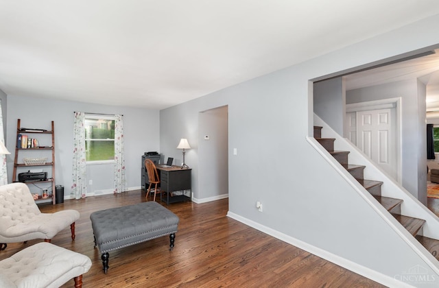 3340 Algus Ln, Green Twp, OH 45248 - living room featuring stairs and wood finished floors