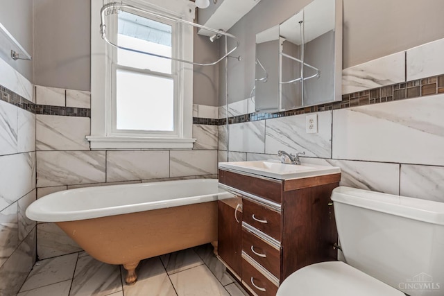 5824 Saranac Ave, Cincinnati, OH 45224 - full bath featuring tile walls, vanity, a combined bath / shower with freestanding tub, and marble finish flooring