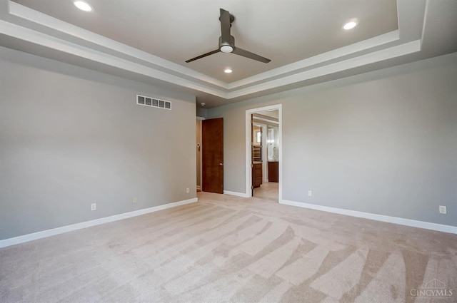 4994 Maxwell Dr, Mason, OH 45040 - spare room featuring a raised ceiling, ceiling fan, light carpet, and recessed lighting