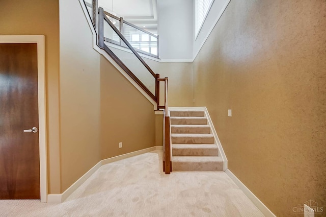 4994 Maxwell Dr, Mason, OH 45040 - stairway featuring carpet flooring and a towering ceiling